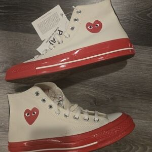 Comme des Garçons PLAY x Converse High-Top Sneakers in Cream Red Size 10